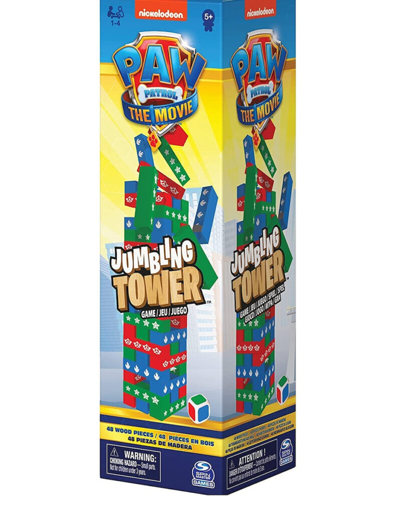 Éditeur Jeux, Paw Patrol, Jumbling Tower sur Le thème Paw Patrol : Le Super Film, Blocs de Bois Multicolore, Jeux pour Enfants et Filles, 4+ Ans