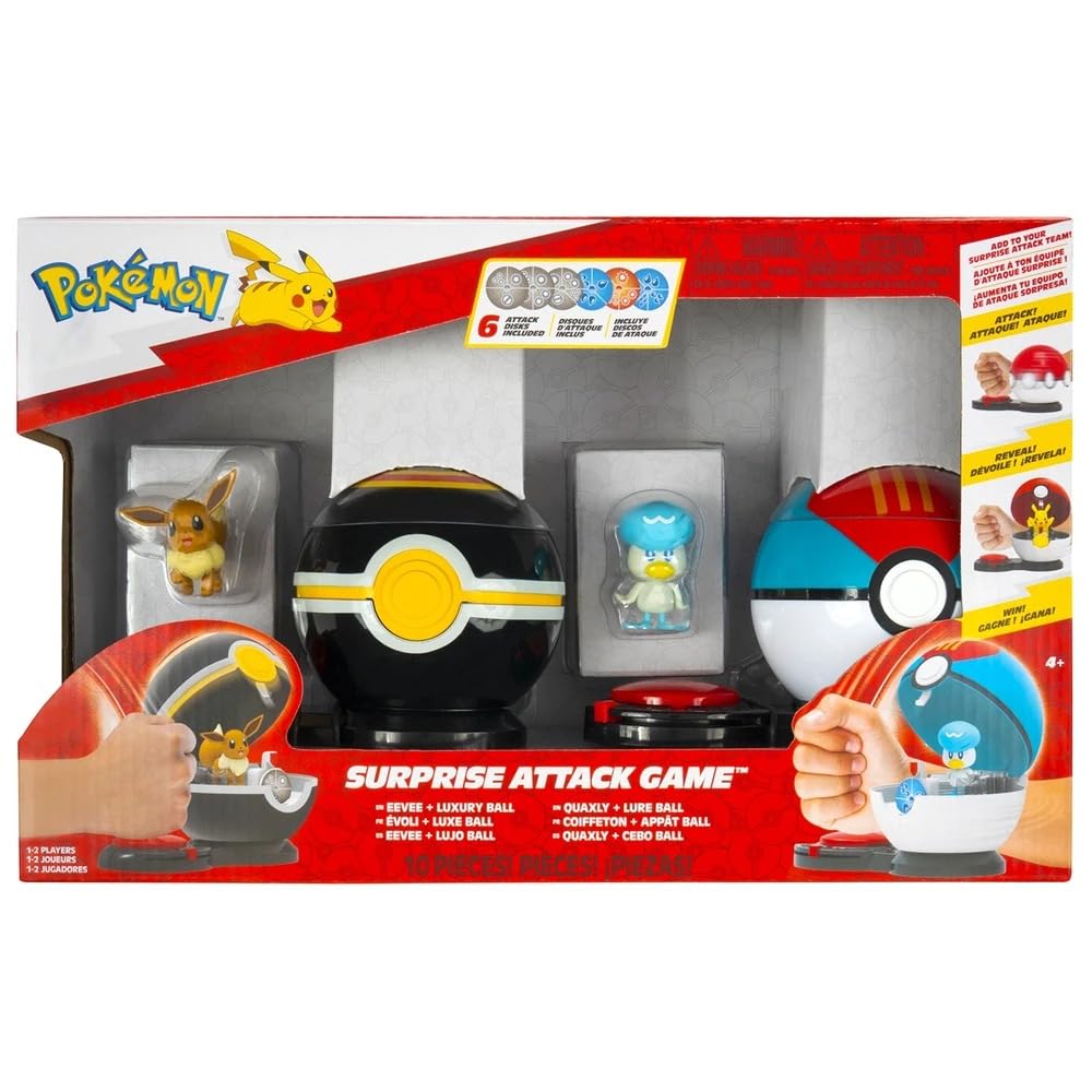 Pokemon Surprise Attack Poke Ball Game with 2 Figures Eevee & Quaxly PKW4182