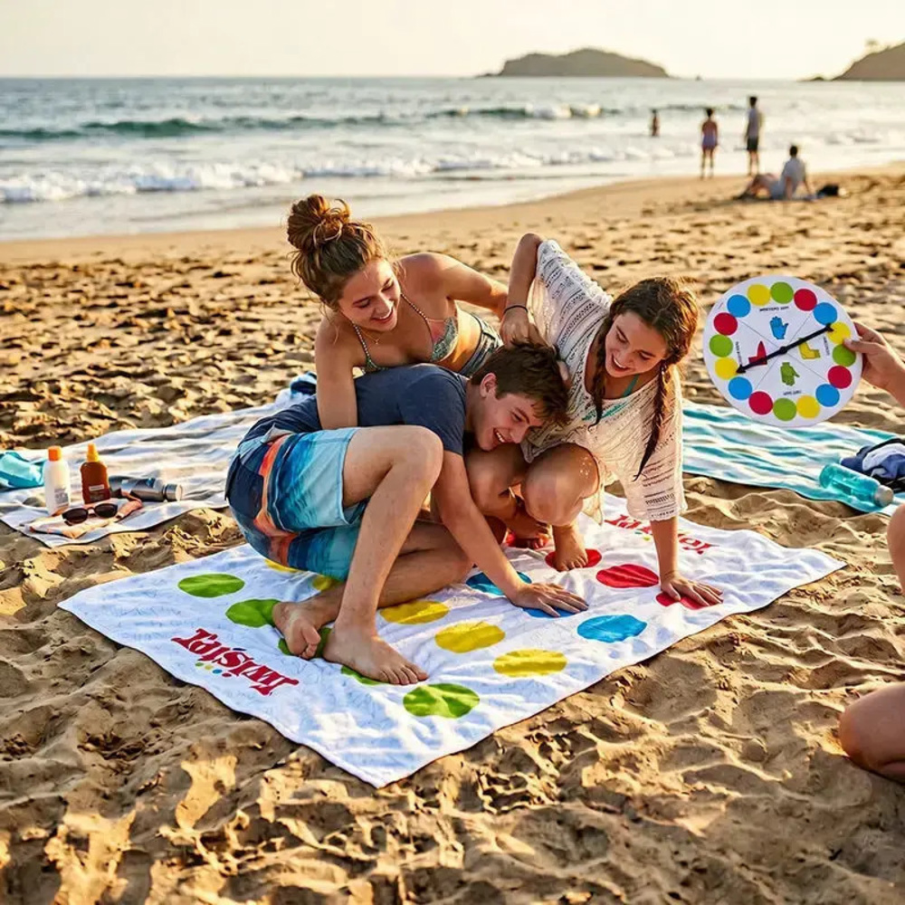 Twister Beach Towel Games – Πετσέτα Παραλίας & Κλασικό Επιτραπέζιο 2--1 Τροχό 6+ Ετών